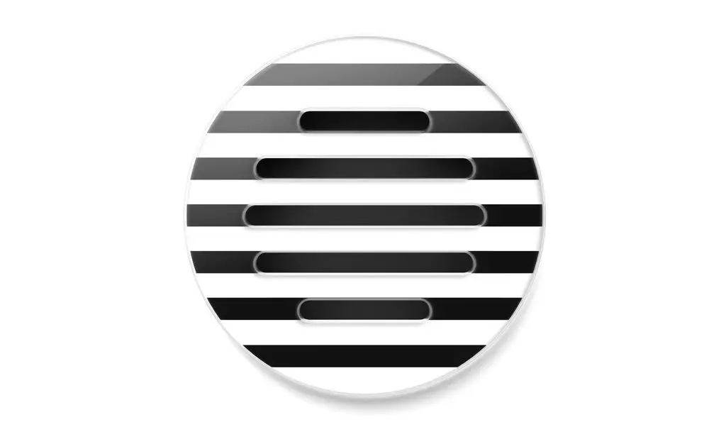 Rundes Designgitter mit schwarz-weißen Streifen, hergestellt von Fränkische, zeigt ein strukturiertes Muster mit mehreren horizontalen Öffnungen.